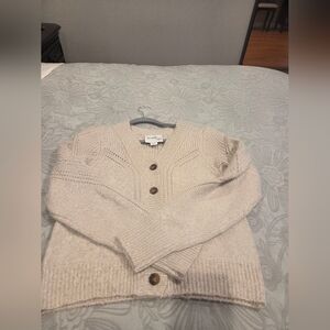 Sam Edelman Julietta Ribbet Knit V-neck Puff Sleeve Button Front Cardigan